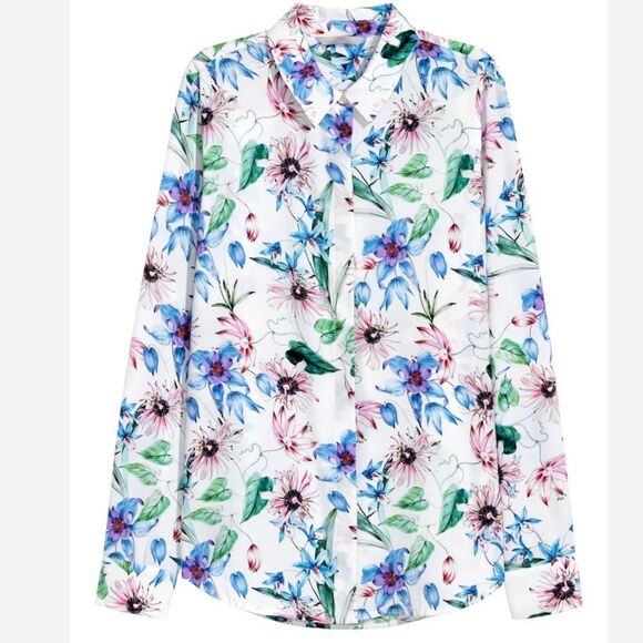 H&M Tops - NWT H&M Tropical White Floral Blouse Size 8